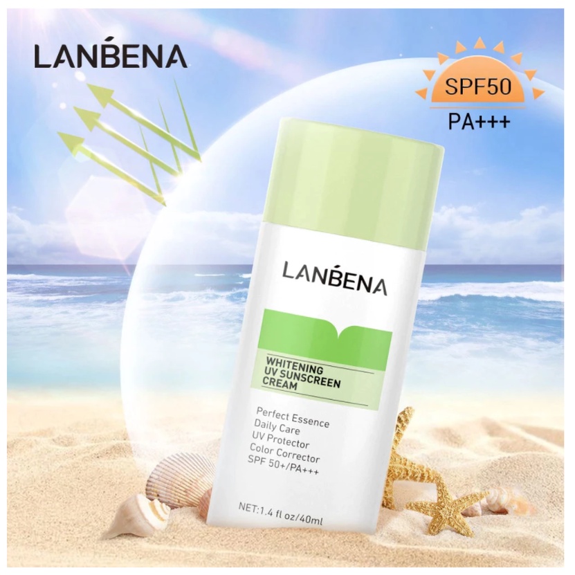 [BPOM] LANBENA Whitening UV Susncreen Cream Green - Menyamarkan (40ml) - unscreen Cream UV Whitening Green Sunscreen Face Body Sun Protection SPF50 + Daily Care Moisturizer