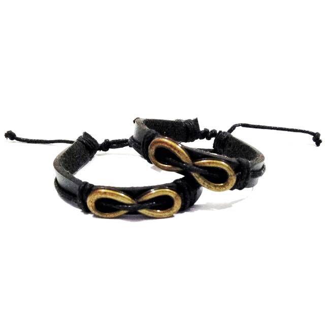 Paket Sepasang (Dapat 2 Gelang) Gelang Kulit Infinite Hitam | Black Infinite Leather Bracelet