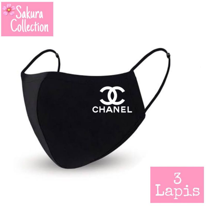 Masker Chanel Brand Kain 3 Lapis / Scuba Anak Dewasa / Earloop