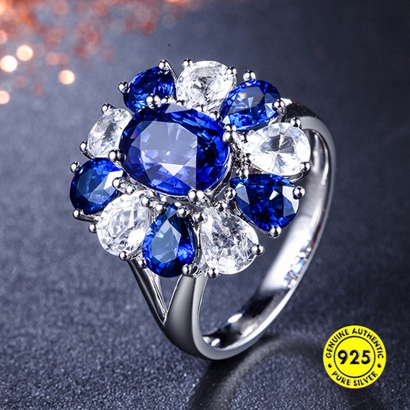 S925 Silver Sapphire Open Ring for Women