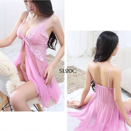 BEBE - Sexy Lingerie Baju Tidur Seksi Gaun Malam Pink Muda SL20C