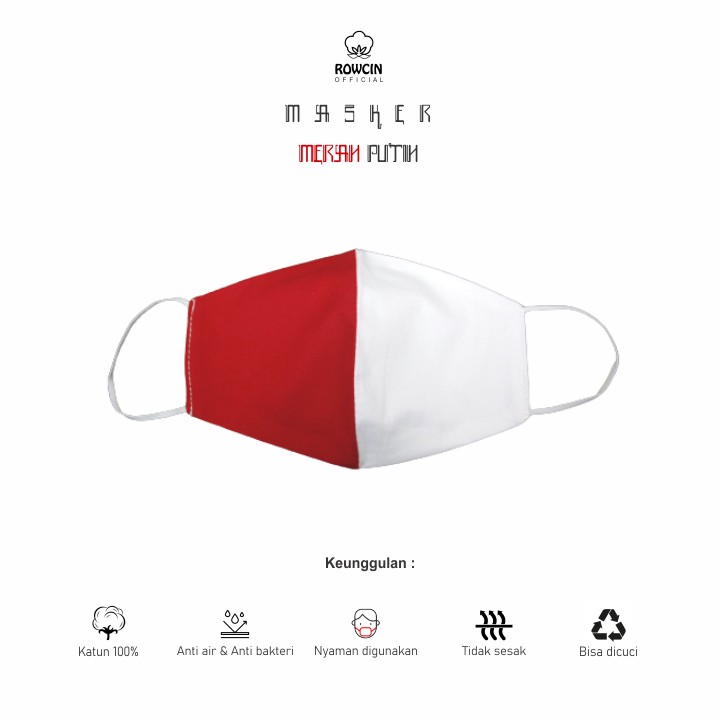 MASKER KAIN MERAH PUTIH ANTI AIR &amp; ANTI BAKTERI KATUN PREMIUM EARLOOP DAN HEADLOOP/HIJAB