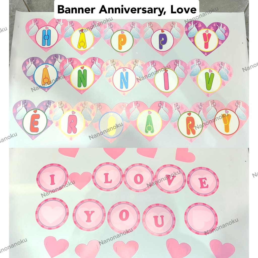 Banner Pesta Anniversary I Love You / Bunting Flag Party Dekorasi