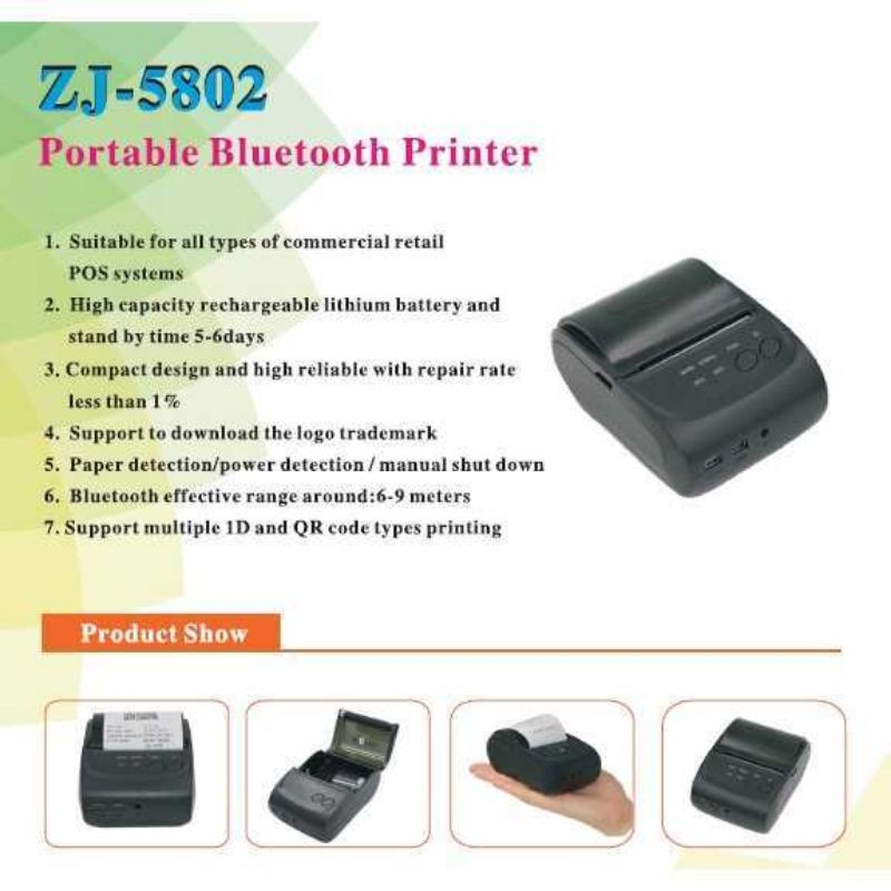 Zjiang Printer Resep Thermal Bluetooth - ZJ-5802DD