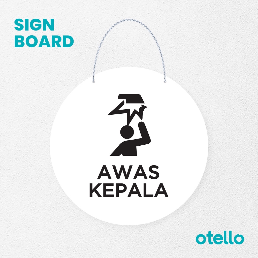 Otello Sign Awas Kepala Signage Board Acrylic Papan Gantung Label Akrilik Rantai Petunjuk Toko Modern Minimalist Kafe Restoran Kantor Gedung Cafe