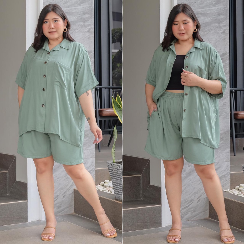 BIGWELL ALICE SET POLOS WARNA - SETELAN WANITA BIG SIZE / SETELAN JUMBO / PIYAMA RAYON