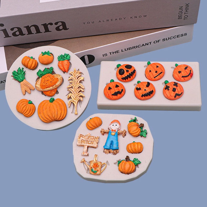 Zzz 4pcs / Set Cetakan Fondant Bahan Silikon Desain Labu / Orang-Orangan Sawah Untuk Halloween