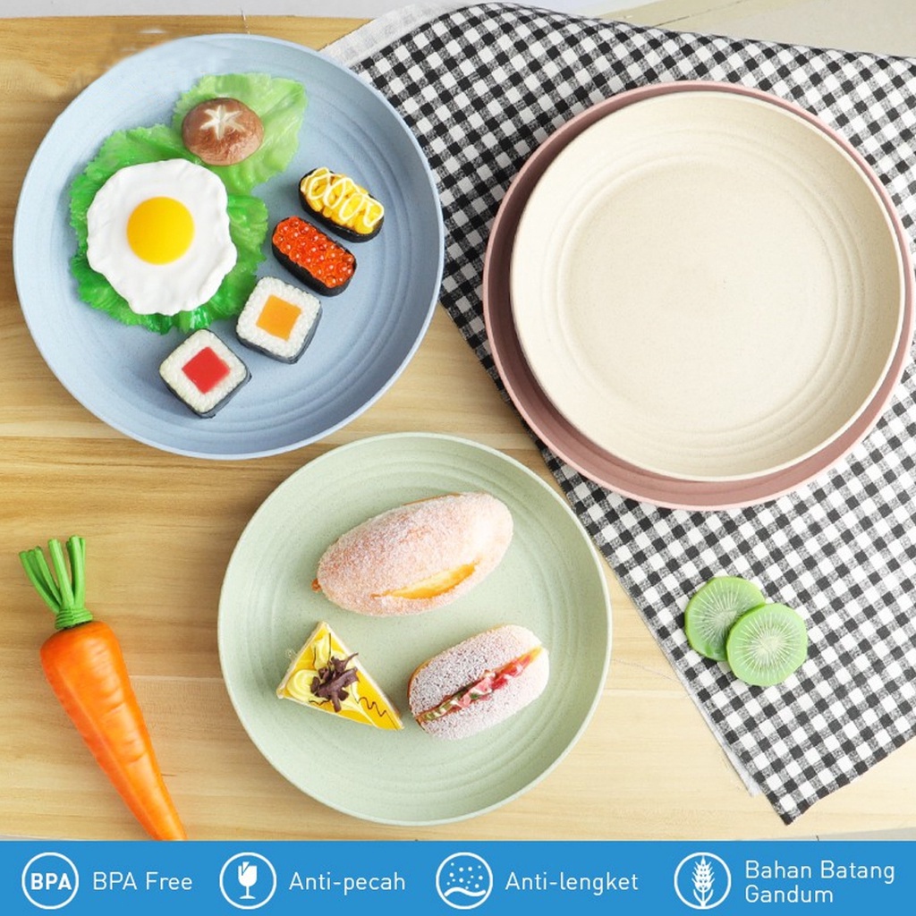 POTE 4pcs/set Dinner Plate Piring Makan Wheat Straw Warna Warni Piring makan multi-warna