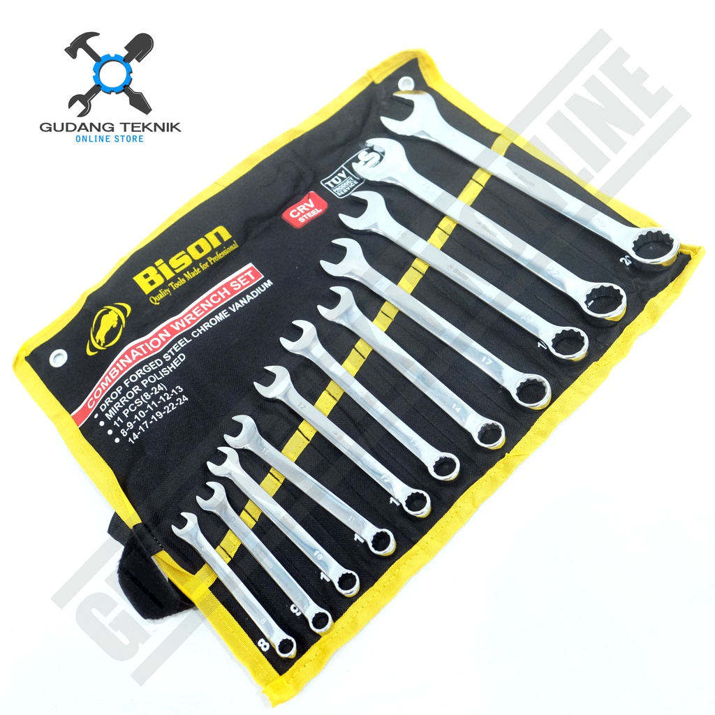 Kunci Pas Ring 1 SET 11pcs 8-24mm BISON / Kunci Ring Pas 11 pcs Set 8-24mm - Combination Wrench Set BISON