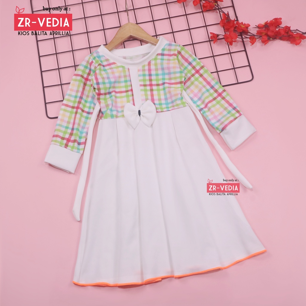 Dress Valencia 3-4 Tahun / Baju Perempuan Dres Lengan Panjang Anak Pesta Fashion Kids Motif Adem Kiosbalitaaprillia