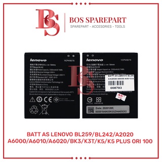 BATERAI AS LENOVO BL259 / BL242 / A2020 / A6000 / A6010 / A6020 / BK3 / K3T / K5 / K5 PLUS ORI 100 /