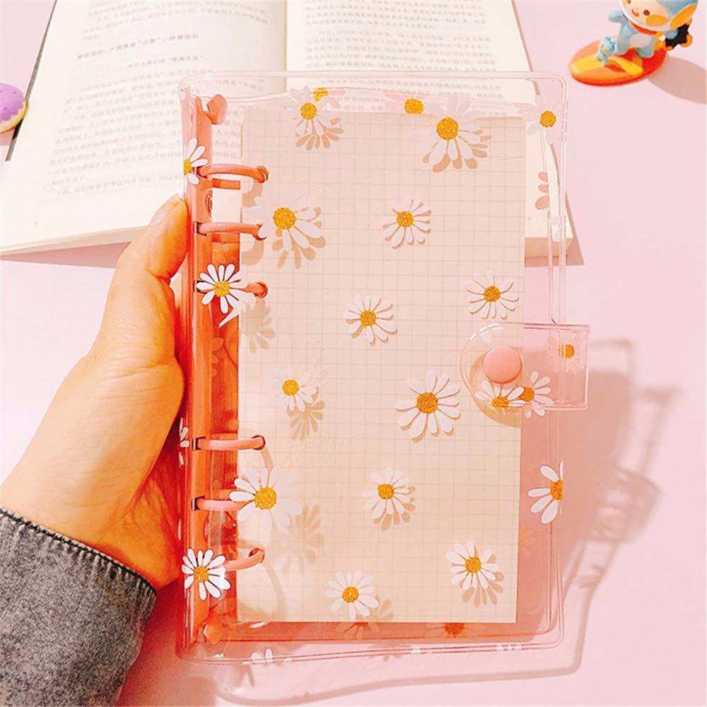 AUGUSTINA Office Supplies Daisy Notebook Binder Transparent Binder File Folder Literary Binder Shell Journal Binder 6 Hole Little Daisy Student Stationery Kawaii Soft Shell Notebook Cover/Multicolor