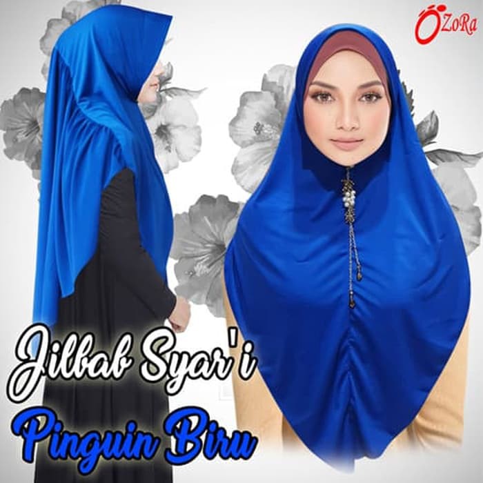 Unik Jilbab instan syari hijab rubiah khimar motif rempel depan biru double Murah