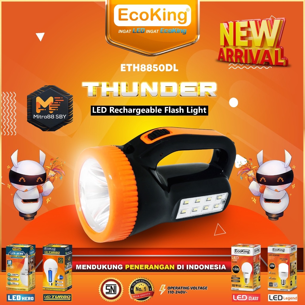 Mitra88sby senter Led Lampu Emergency Super Terang Tunder ETH8850DL 5W+8smd Ecoking