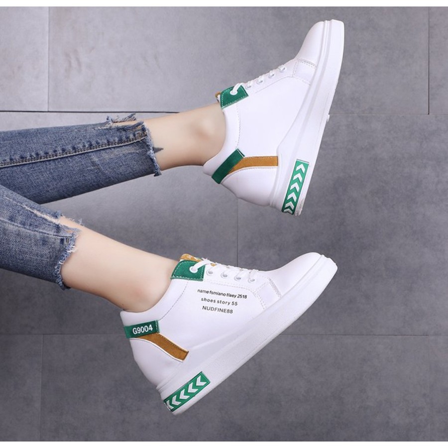 ABBUSHOES YS 203 Sneakers Wanita bahan Sintetis 3cm-Putih list Hijau