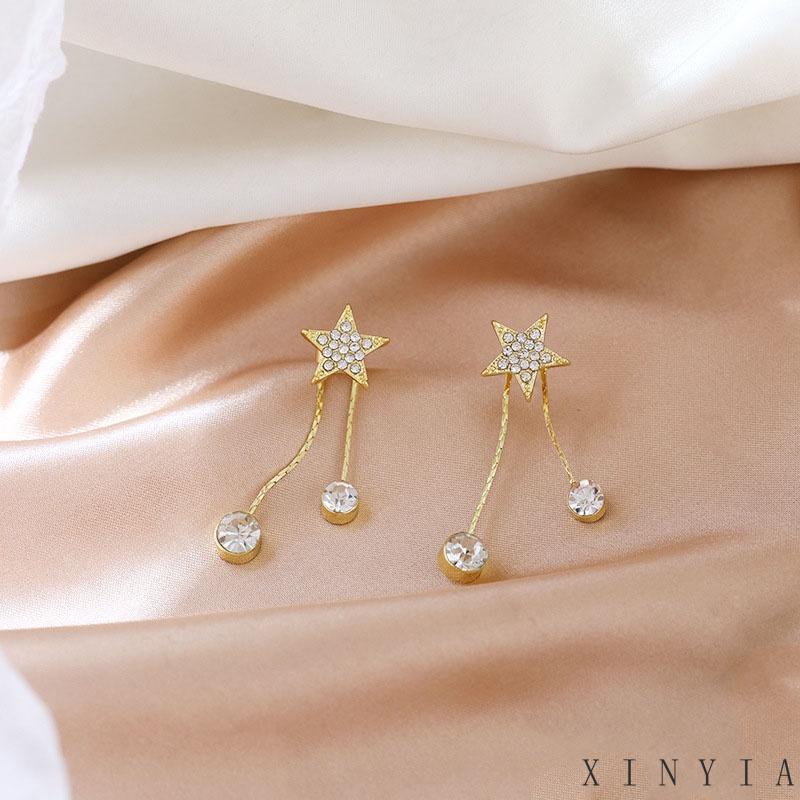 Xia.id Anting Tusuk Gantung Temperament Bahan Sterling Silver 925 Desain Bintang + Rumbai Untuk Wanita