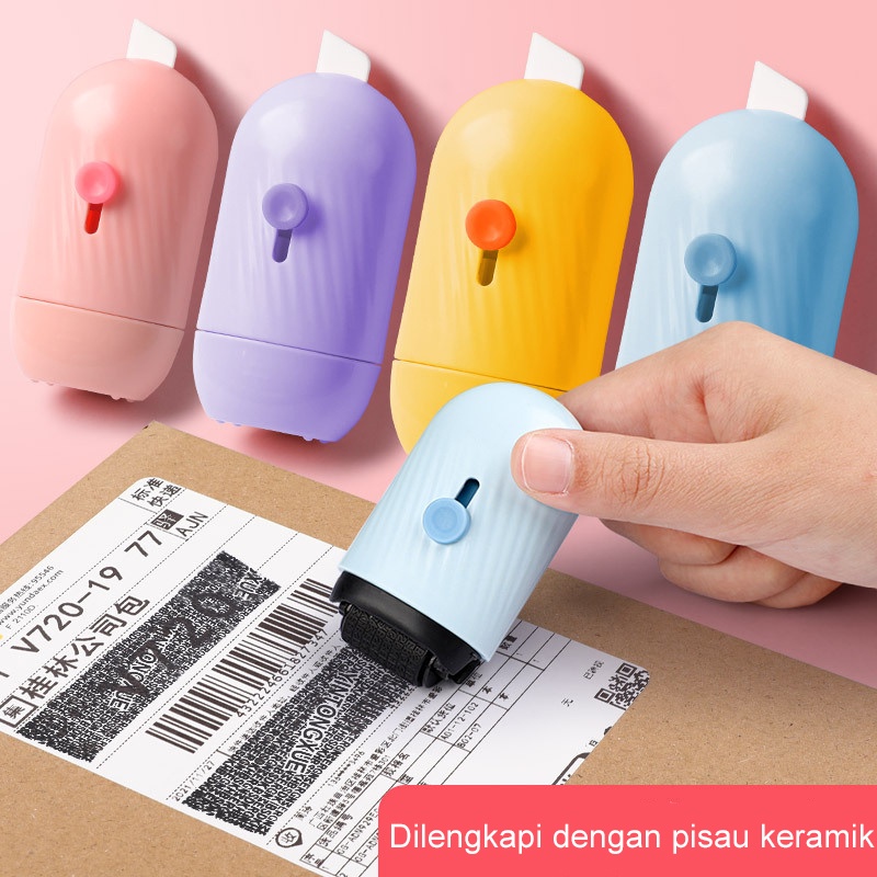 2in1 Prangko Roller Perlindungan Identitas dengan Cartridge Pisau Keramik Open Cannula Safety Roller untuk ID Rahasia dan Perlindungan Privasi coolcolor