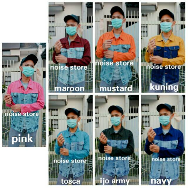 Jaket Jeans 2Tone pink, maroon, mustard, kuning, tosca, ijo, navy Premium Quality