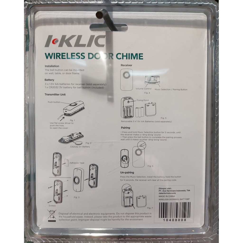 I-KLIC BEL PINTU NIRKABEL / BEL RUMAH 100METER / WIRELESS DOORBELL BATT 1 ON 1