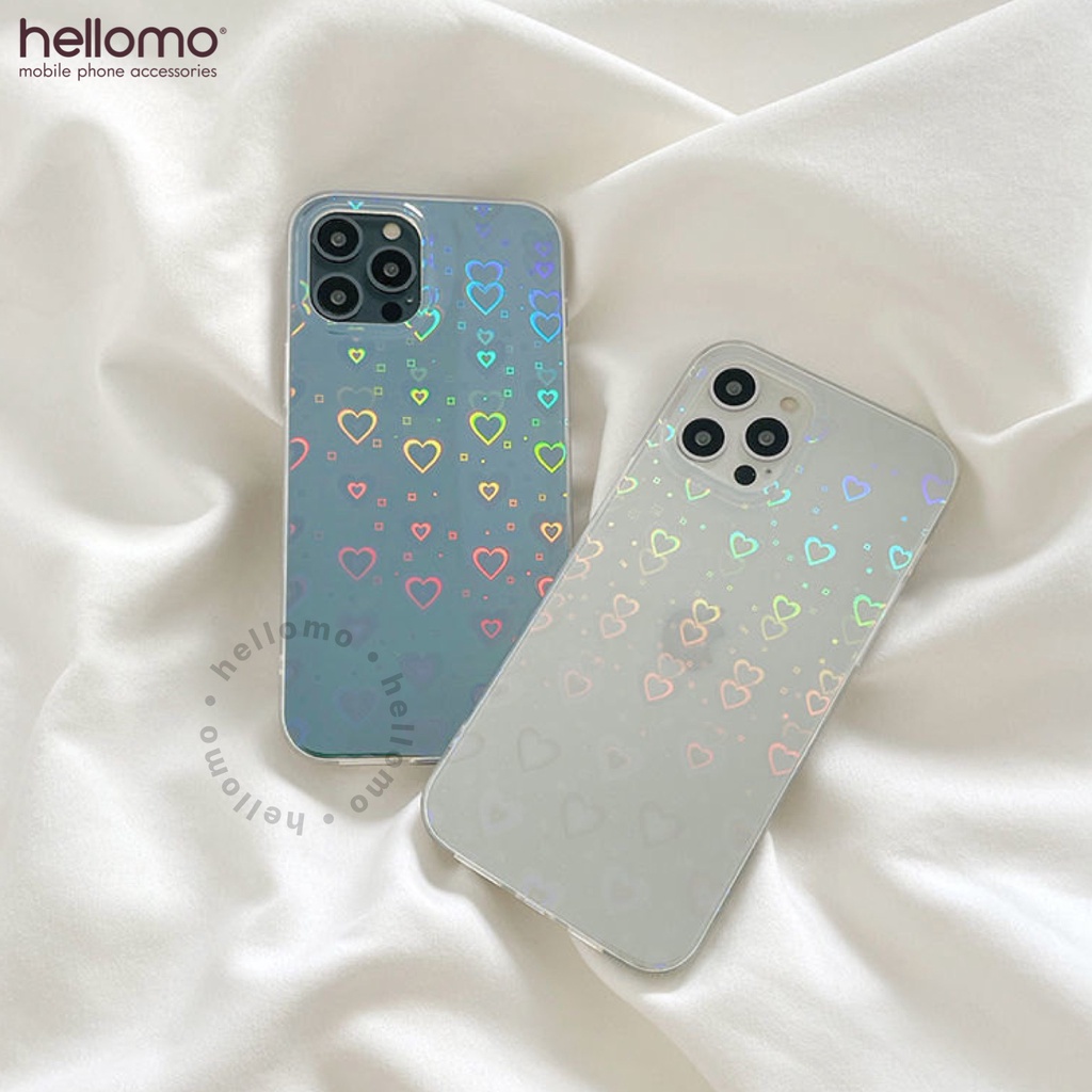 Case iPhone Hardcase Gradient Laser Love Heart Casing Hologram iPhone Clear Cover