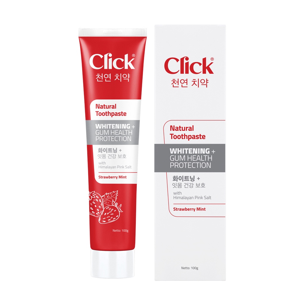 CLICK NATURAL TOOOTHPASTE WHITENING + GUM HEALTH PROTECTION (STRAWBERRY MINT) 100GR