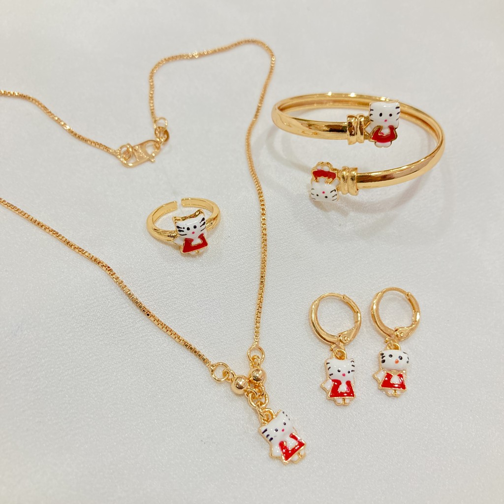 Set Perhiasan Anak Cat Lapis Emas Kalung Anting Gelang Cincin Aksesoris Fashion