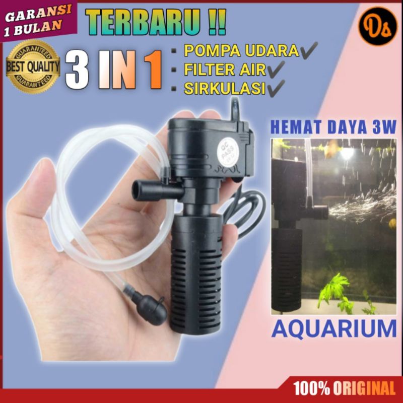 PROMO Mini 3 in 1 Multifungsi Pompa Air Udara Oxygen Filter Aquarium Purifier Air Kualitas Tinggi Ikan Tangki Oksigen Submersible Filter filter air aquarium mini filter akuarium submersible pump mesin filter aquariumsea star 3W-HX-200L 3W 220V 7CHA1VBK