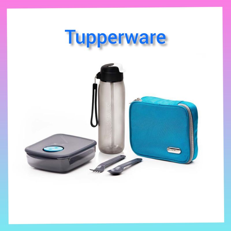 set tempat makan botol cowok Tupperware hitam