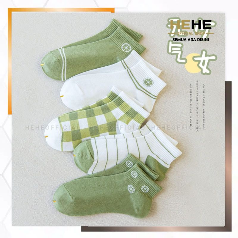 Kaos Kaki Wanita fashion Motif Lemon Hijau Lumut Kotak Fashion Kaoskaki Korea Sock import HEHE OFFIC