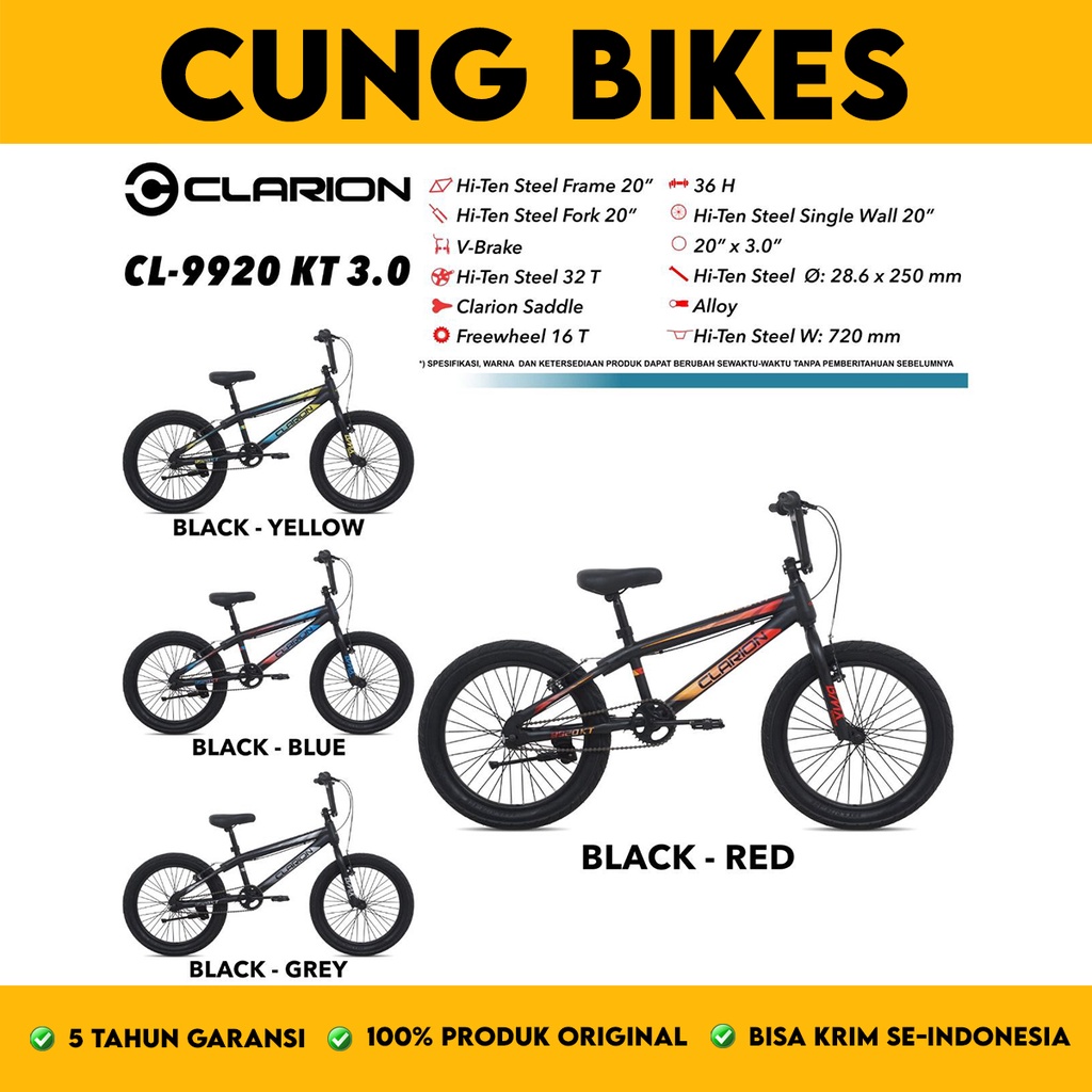 Sepeda anak BMX 20 Inch Clarion Ban Besar 3.0