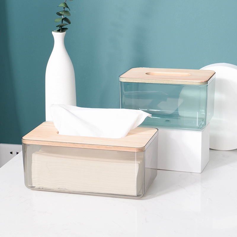 Kotak Tempat Tisu Aesthetic Desain Kayu Minimalis Transparan Wadah Tissue Organizer Meja