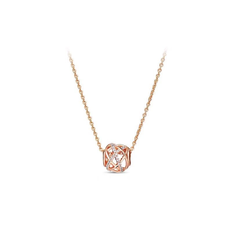 Pandora Kalung 925 Silver Rose Gold 18K Dengan Liontin Berlian Galaxy Model Hollow Untuk Wanita