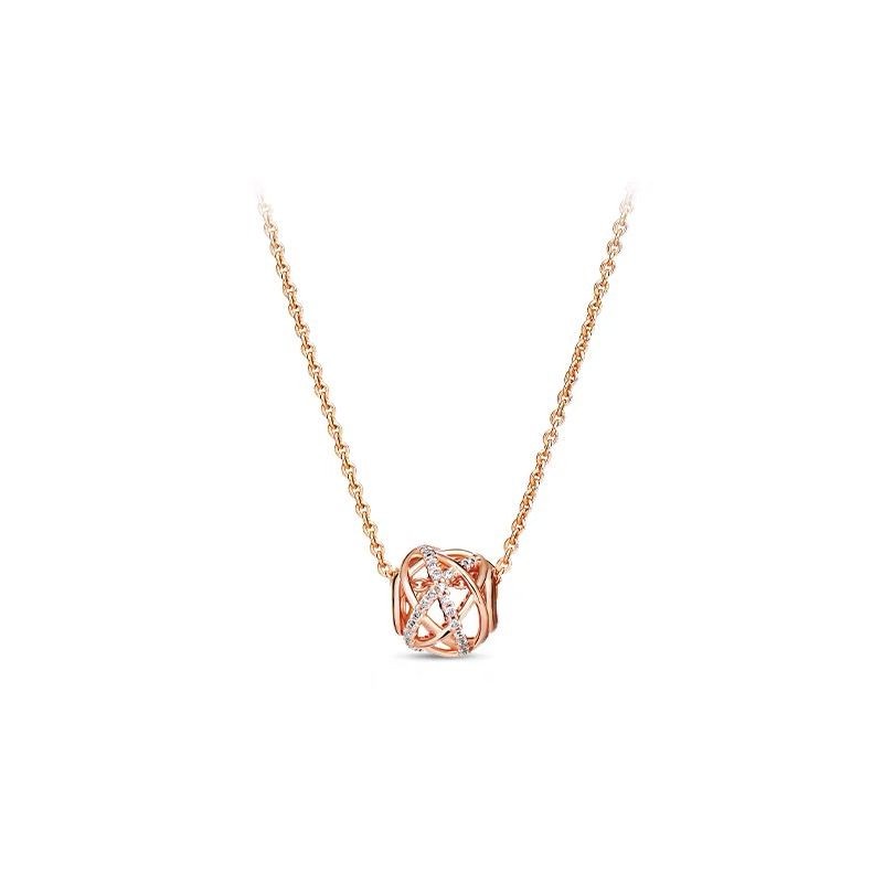 Pandora Kalung 925 Silver Rose Gold 18K Dengan Liontin Berlian Galaxy Model Hollow Untuk Wanita