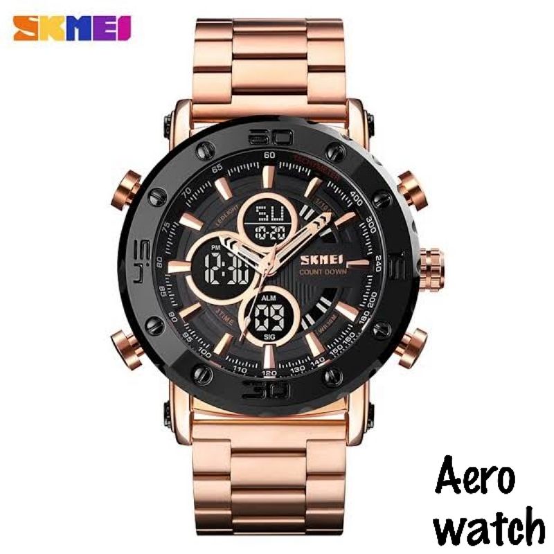 Jam Tangan Cowok Skmei 1636 Dualtime Rantai
