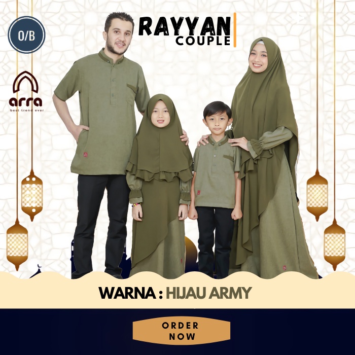 SARIMBIT KELUARGA MUSLIM COUPLE PASANGAN ARRA SERIES RAYYAN FASHION MUSLIM WARNA HIJAU ARMY