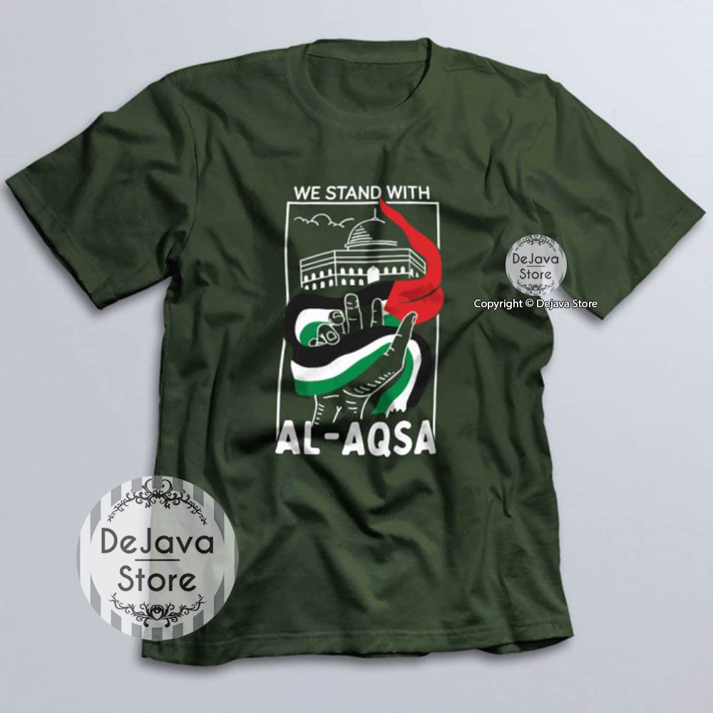 Kaos Dakwah Islami Palestina We Stand With Al Aqsa Palestine Baju Distro Santri Muslim Tshirt - 8184-2