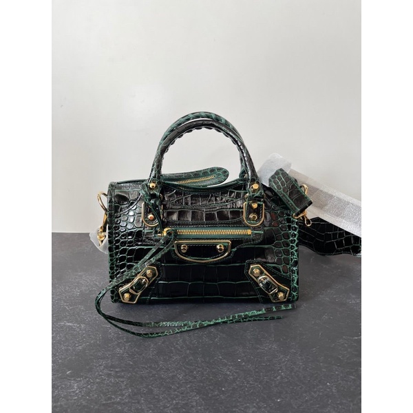 Tas balenciaga mini city edge croco forest green ghw asli