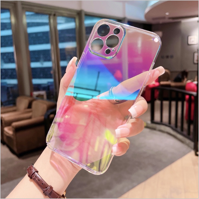 Case Pelindung laser Transparan anti Jatuh Untuk iphone 13 12 11 pro max X / Xs max XR 7 / 8 / Se 2020 7plus / 8plus