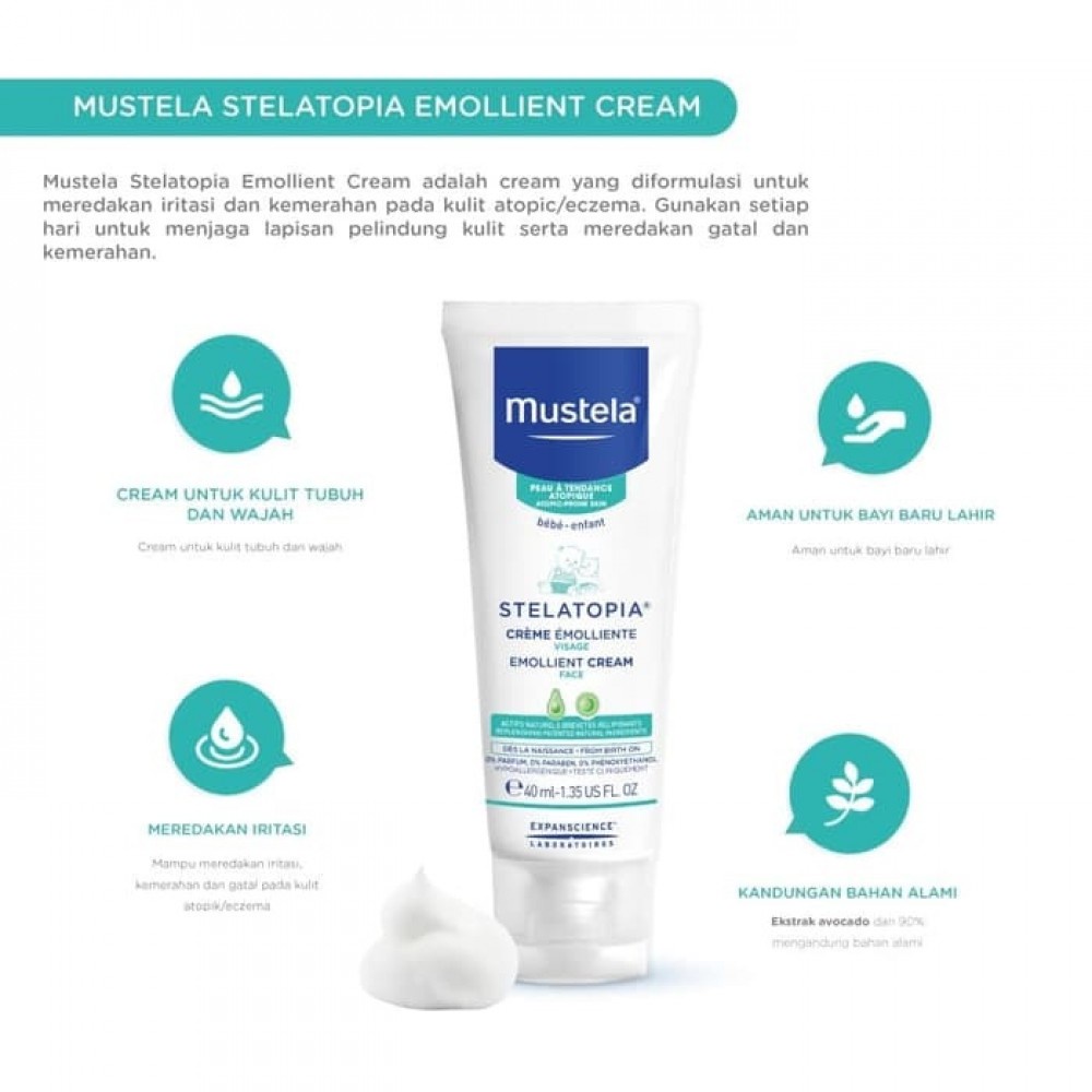 Mustela Stelatopia Emollient Face Cream untuk kulit eczema atopik - 40ml