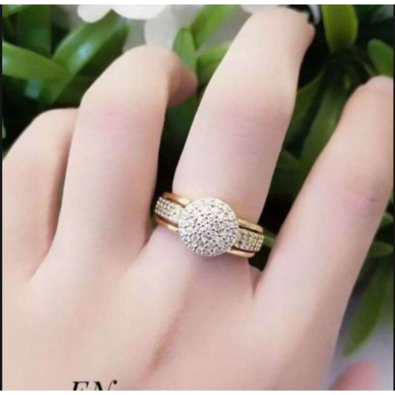 cincin bola full permata fashion wanita rosegold titanium original anti luntur