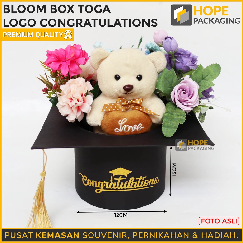 Bloom Box Toga Logo Kado Wisuda Kelulusan / Gift Box Custom Hampers 10 x 10 cm / 15 x 12 cm / 20 x 15 cm