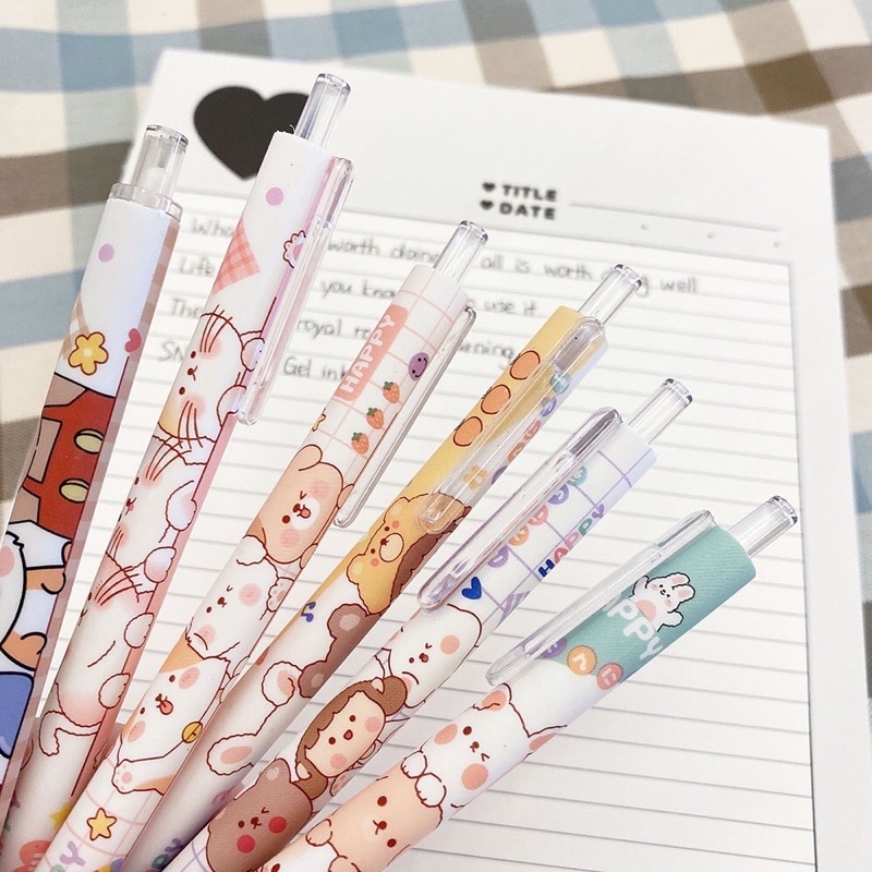 READY STOCK - 1 PCS Pen Gel Retractable Black Ink 0.5 Fancy Cute Animals Pretty Korean Style Japanese Kawaii Cartoon For Student - Pulpen Mekanik Tinta Hitam Lucu Unik Imut Karakter Kartun Cantik Gaya Korea Jepang Minimalis Lovely Untuk Pelajar Aesthetic