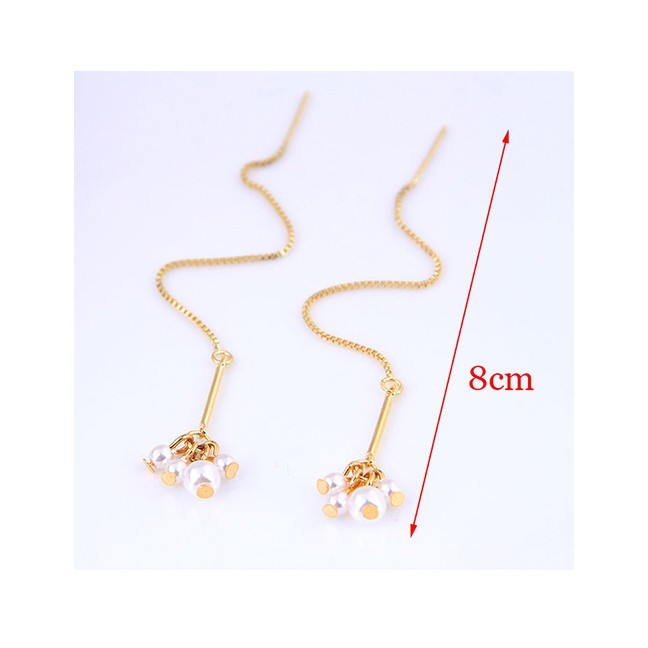 LRC Anting Tusuk Fashion Copper Plated Gold Pearl Stud Earrings A59103