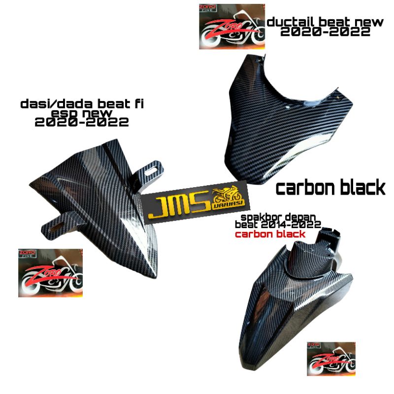 cover tutup carbon paket spakboard depan dan ducktail lampu belakang plus dasi tameng plat nomor beat esp new beat deluxe beat street new tahun 2020-2020 zoro