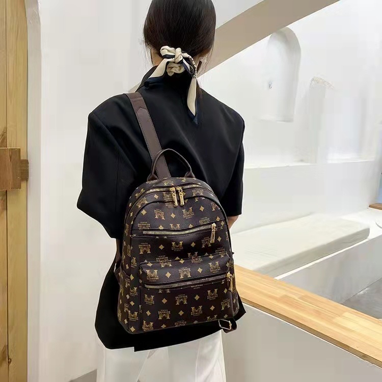 BQ 3491 RISCE TAS RANSEL MOTIF M IMPORT WANITA CEWEK PEREMPUAN JAKARTA BATAM BROWN