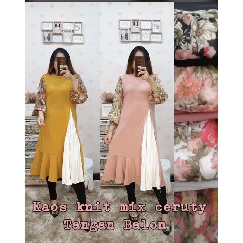 Tunik plisket lengan bunga by mizzle