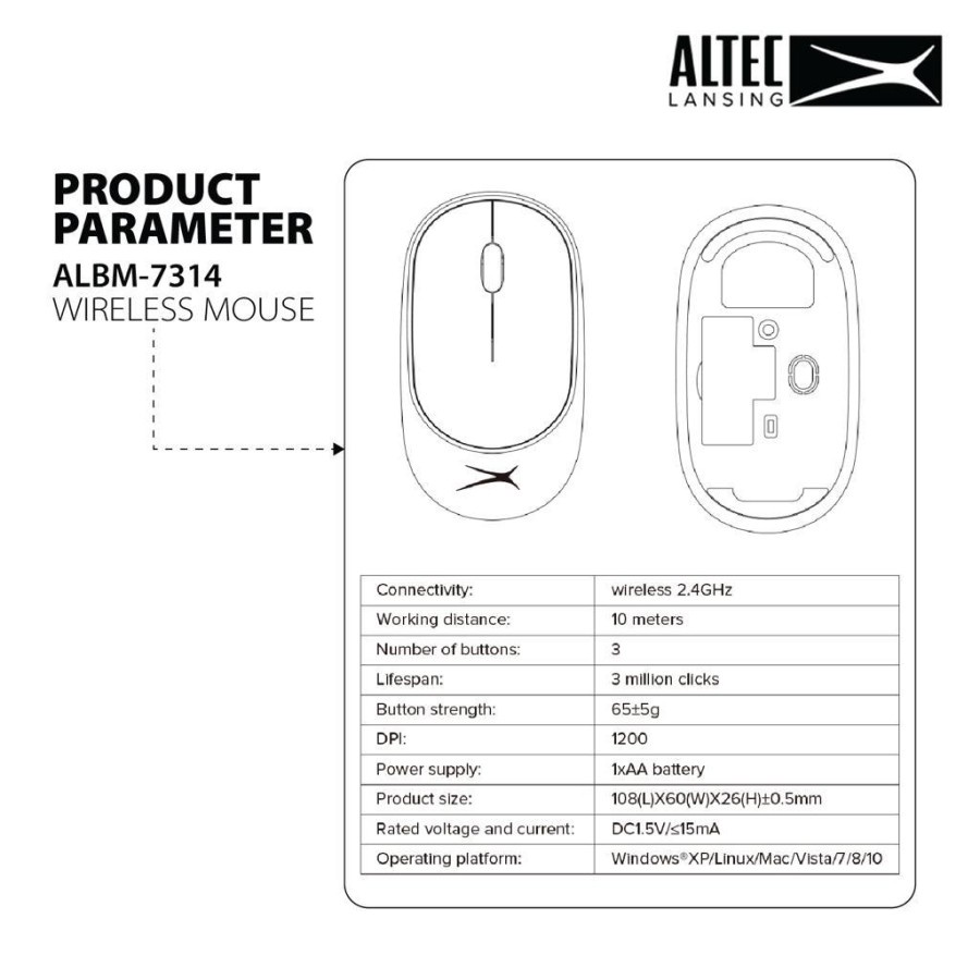 Mouse Wireless Altec Lansing ALBM-7314 Silent Grey | Altec ALBM7314