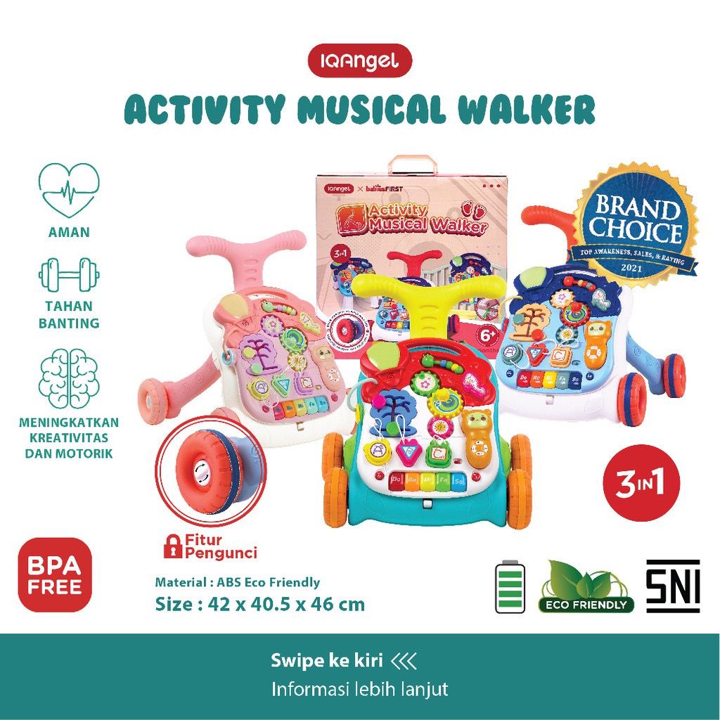 IQ Angel Push Walker Musical Baby / Mainan Dorongan Bayi / Dorongan Baby / Alat Bantu Jalan Bayi