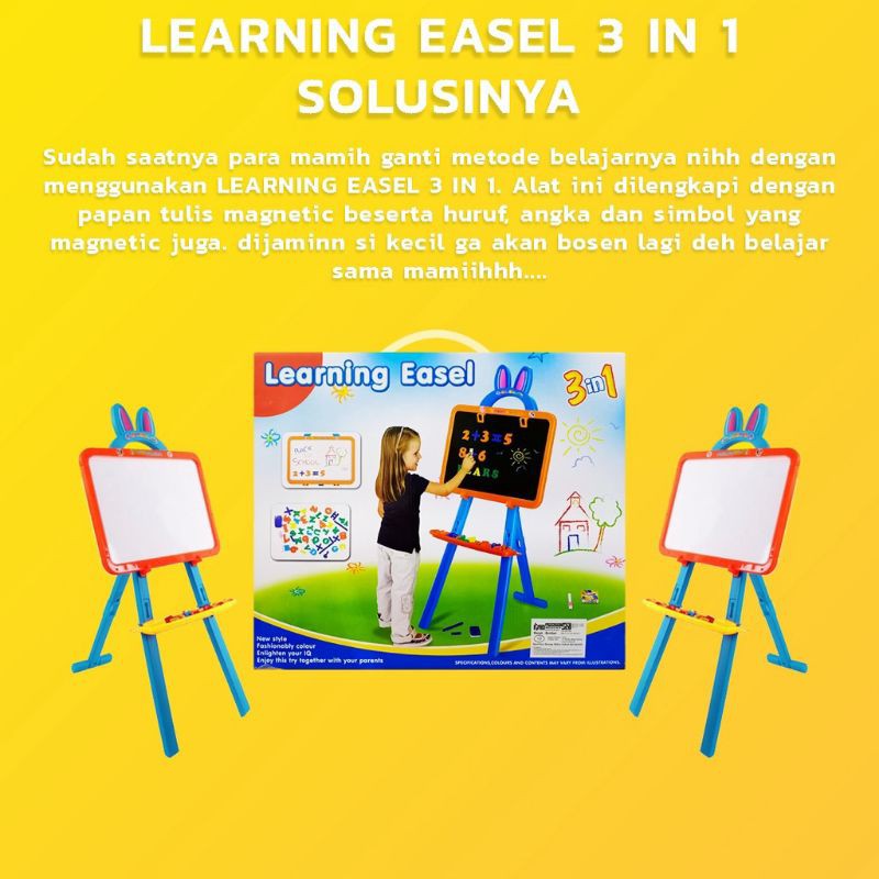 LEARNING EASEL 3 in 1 MAGNET - PAPAN TULIS ANAK MAGNETIC DUA SISI WHITEBOARD BLACKBOARD HITAM PUTIH