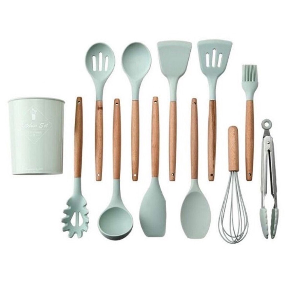 NEEDED.ID JKT | Peralatan Masak Spatula Silikon Set 12Pcs Silicone Utensil Spatula Sutil Kitchen Set Free Wadah